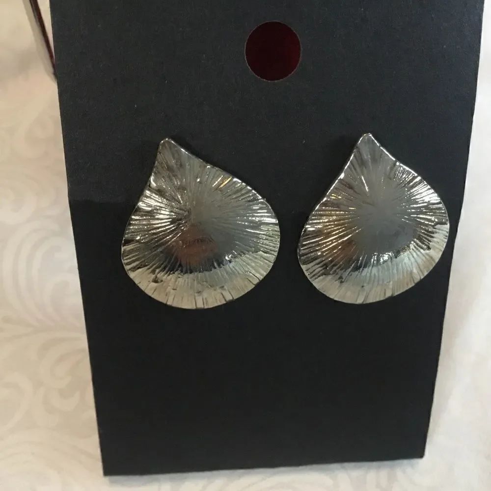 Silvertone Leaf-Shaped Textured Earrings